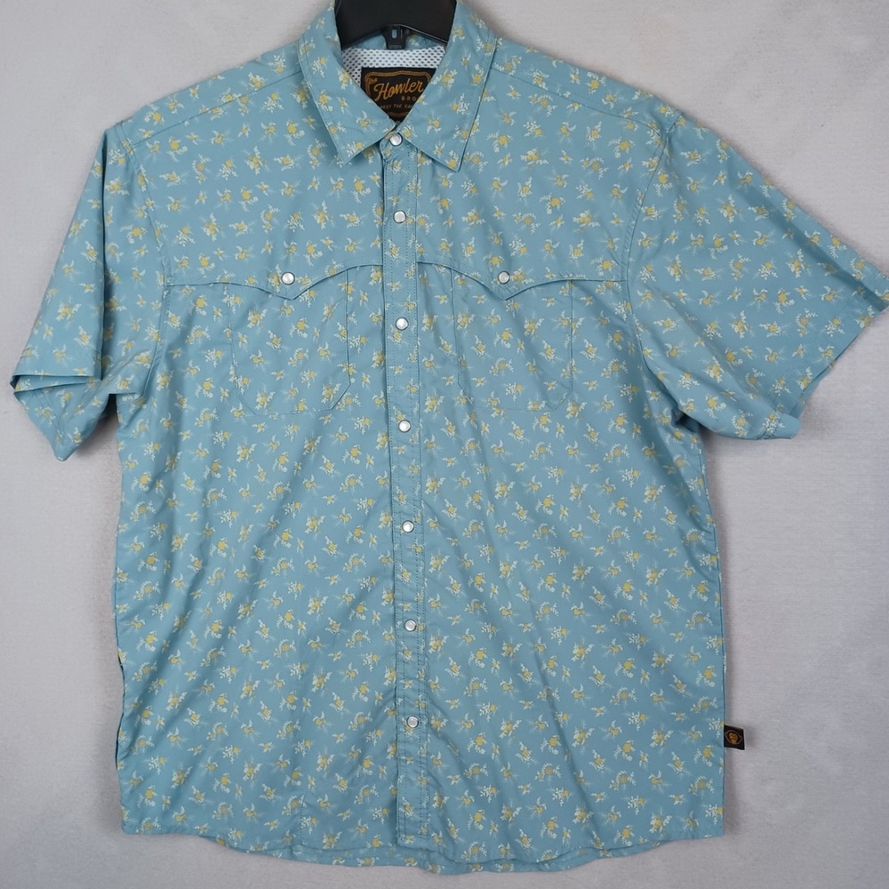 Howler Bros Open Country Tech Shirt Men Large Floral Pearl Snap Western
